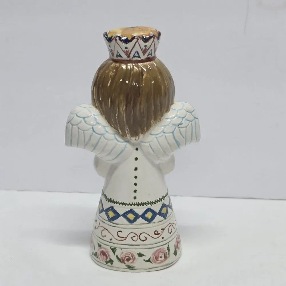 Vintage Signed Art Pottery Praying Angel Figurine Hand painted